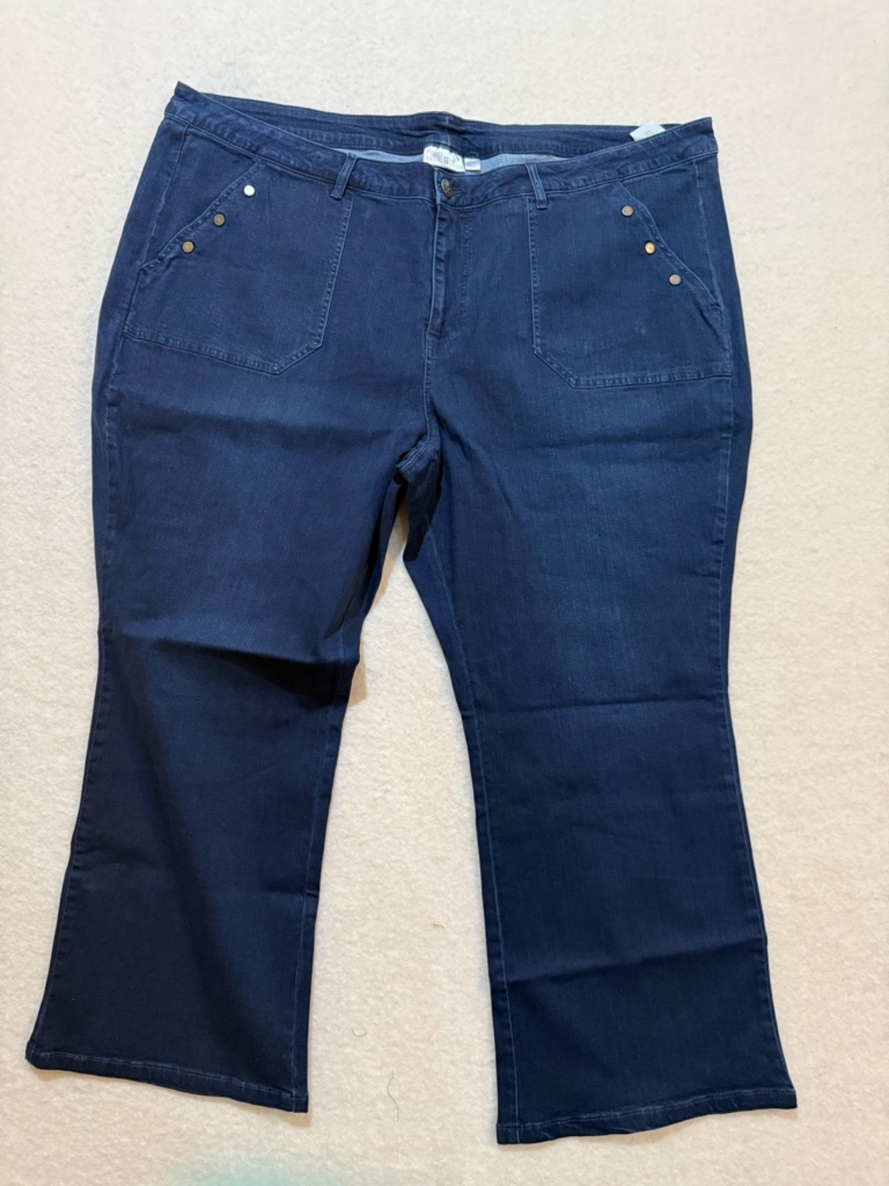 Belle by Kim Gravel Dark Blue Flare Jeans with Rivet Details